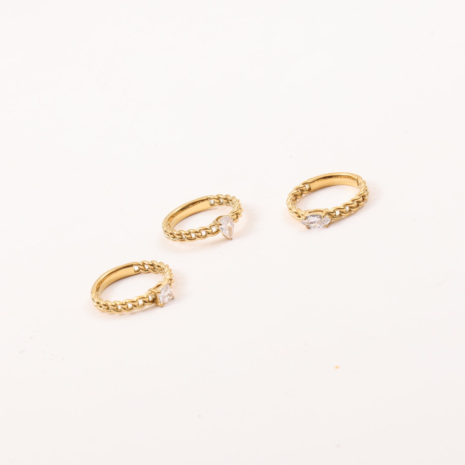 Chain Style Zircon Ring Titanium Steel Plated 18K Gold