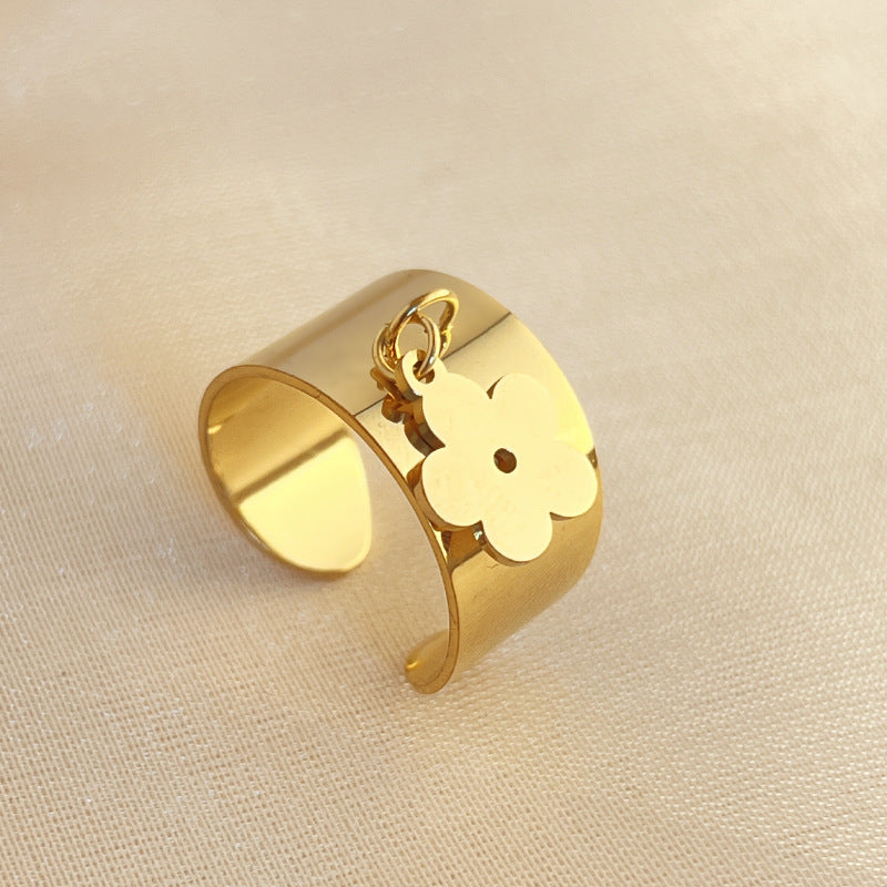 French Vintage Court Style Stainless Steel Flower Ring