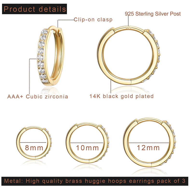 S925 Sterling Silver Needle Three Pairs Trendy Earrings
