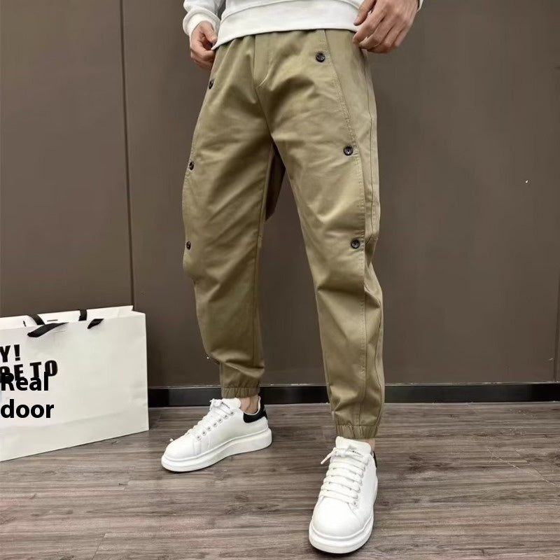 Men's Casual Pants Fashionable All-match Solid Color Breasted Stitching Loose