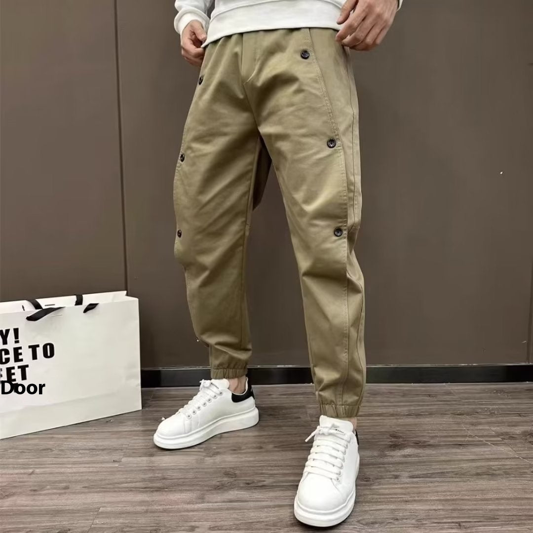 Men's Casual Pants Fashionable All-match Solid Color Breasted Stitching Loose